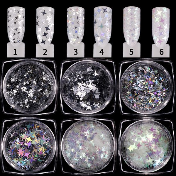 

1 box laser silver sequins star nail art glitter darts flake holographic ab spangles 3d tip powder manicure nails decoration, Silver;gold