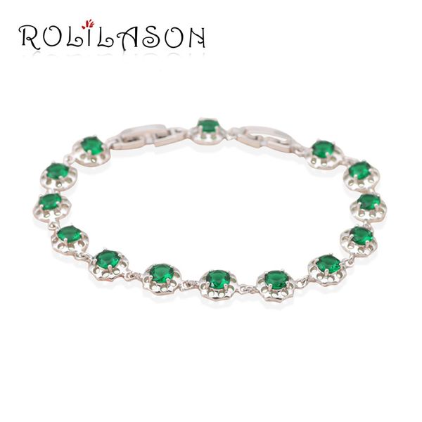 

rolilason graceful green crystal zircon silver bracelet for women design jewelry health nickel lead fashion jewelry tb650, Golden;silver