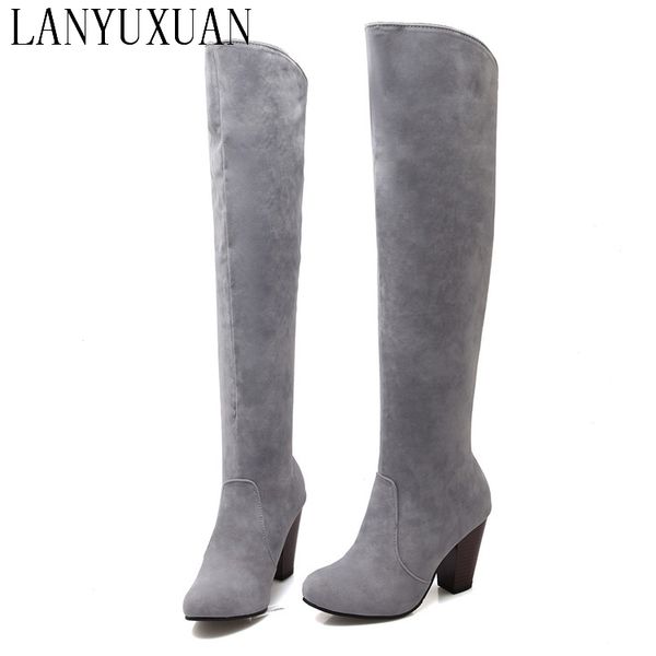 

2017 botas mujer big size 34-43brand design patch color over the knee boots thick sole platform slim long winter autumn 5049, Black