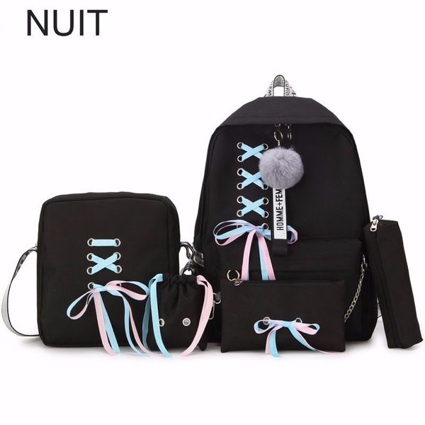 

5 set brand vintage women rucksack backpack canvas chains school backpacks for teenage girls casual large capacity shoulder bag