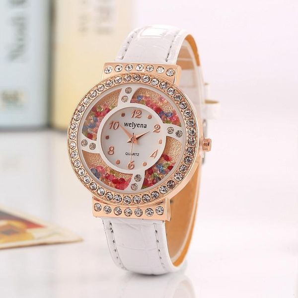 

wholesale foreign trade sales speed sell style geneva watch male ladies fashion diamond dial color quicksand quartz watch, Bronze;slivery