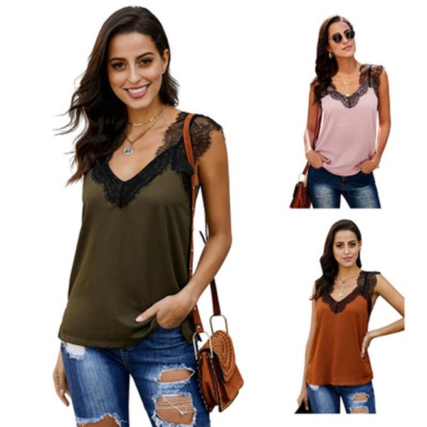 

womens designer wide lace halter ladys brand solid color tank women fashion casual lady daily clothing 2020 summer new style, White