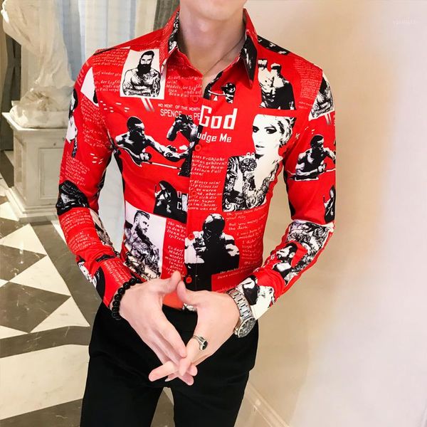 

fashion casual men's long-sleeved shirt spring and autumn new -3xl print avatar slim high-quality shirt personality wild1, White;black