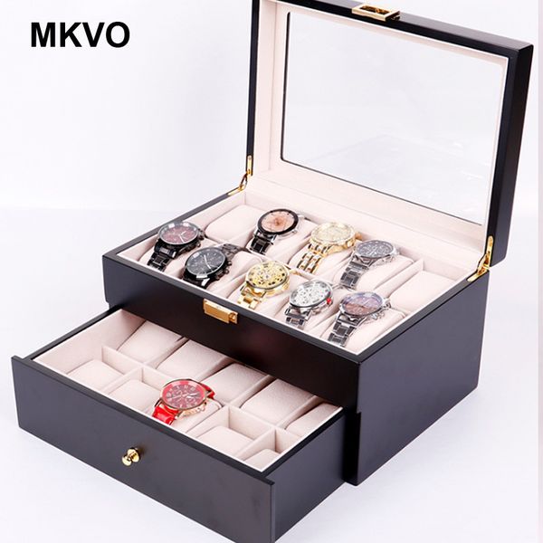 

high-grade retro red double-painted paint watch wooden box 20 wooden watch jewelry storage display box caja para reloj, Black;blue
