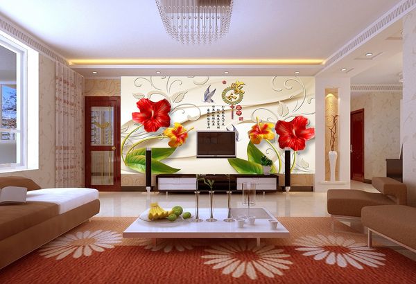 

3d wall cloth fashion stereo red floral wallpaper home improvement bedroom tv background wallpaper large mural non-woven wallpaper