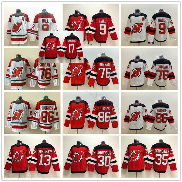 

new jersey devils hockey 86 jack hughes 76 pk subban 9 taylor hall 17 wayne simmonds nico hischier martin brodeur cory schneider jerseys, Black;red