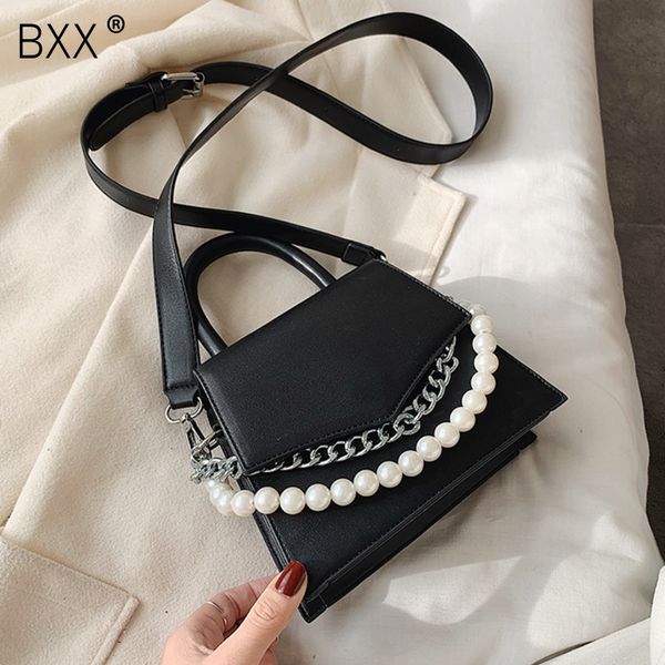 

bxx] solid color кожа pu pearl цепь crossbody сумка для женщин 2020 весна простой messenger плеча сумка женщины сумки hk172