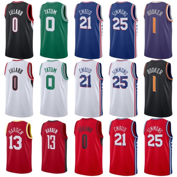 

Ncaa college damian 0 lillard jer ey jame 13 harden devin 1 booker ben 25 immon joel 21 embiid jay on 0 tatum ba ketball titched, Black;red