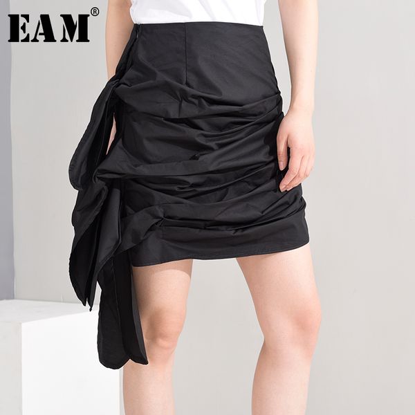 

eam] high waist black pleated bandage bow temperament half-body skirt women fashion tide new spring summer 2020 1w24801