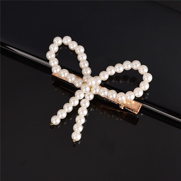 

2019 hand woven beaded word clip pearl bow hair clip set combination explosion headdress net red edge clip, Golden;silver