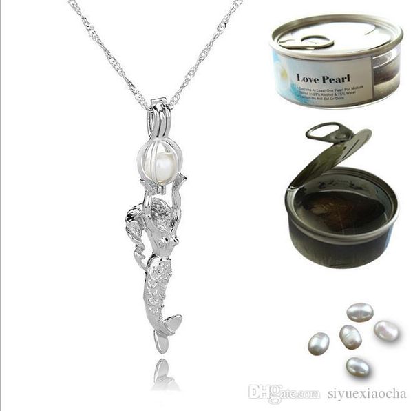 

18kgp pearl cage necklace hollow mermaid shape oyster lockets pendant, wish pearl gem beads pendant mountings for diy fashion jewelry, Silver