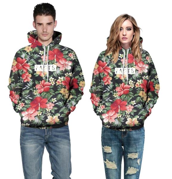 

autumn winter fashion men women hoodies with cap print red flowers green leaves 3d hooded sweatshirts hoody tracksuit elastic, Black