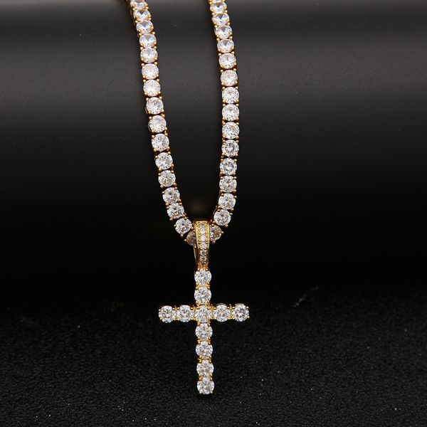 

men's hip-hop zircon cross necklacetennis chain suit gold silver copper pendant zircon necklace