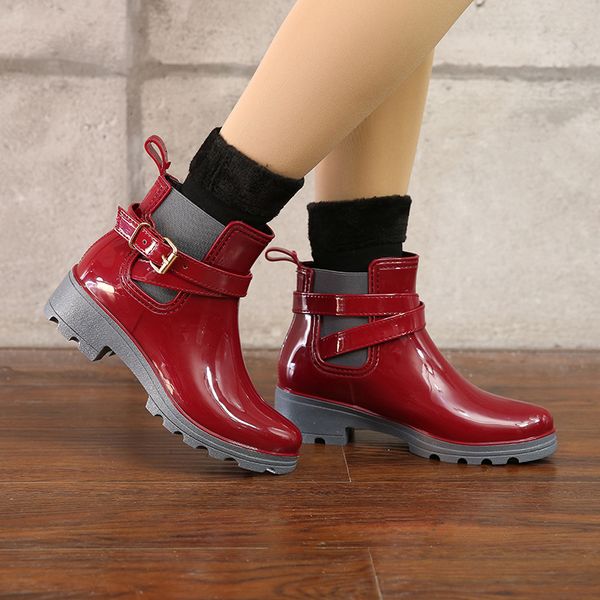 

women's fashion rainboots waterproof shoes woman mud water shoes rubber lace up pvc ankle boots sewing rain boots, Black