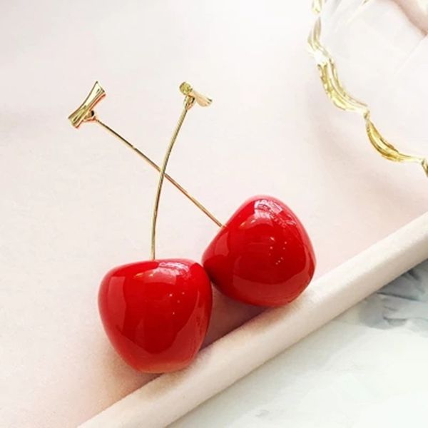 

new fashion red cherry fruit simple earrings for women tassel dangle earrings sweet long pendant girl gift summer korea jewelry, Silver