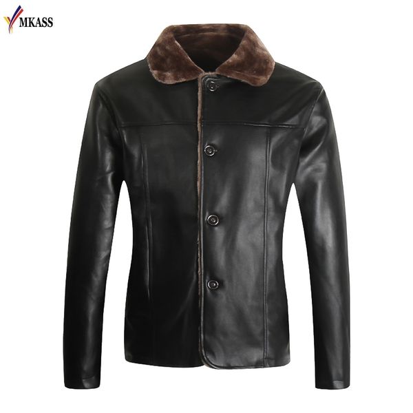 

warm mens winter leather jacket faux fur collar pu leather jacket black outerwear 4xl men coats jaqueta de couro masculina
