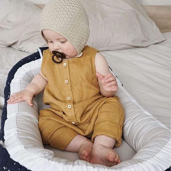 

1-2y newborn boys baby girls clothes button romper jumpsuit cotton linen sunsuit newborn boys summer romper baby clothing, Blue