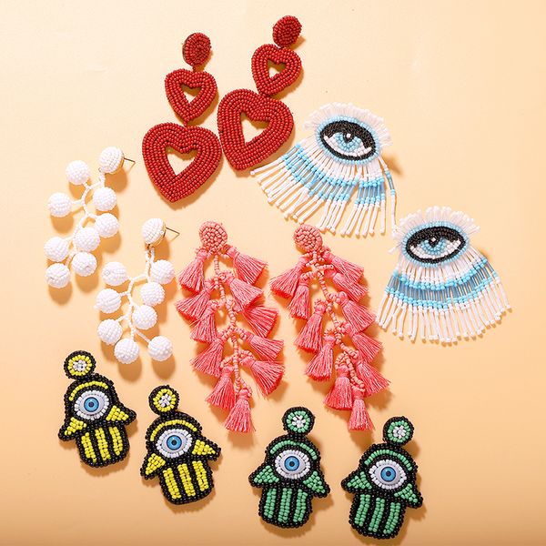 

dvacaman bohemian handmade beaded earrings long heart eye leaf big swing dangle drop earrings women party gift jewelry wholesale, Golden
