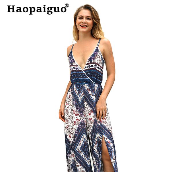 

plus size vintage jumpsuit plus size women 2019 summer blue/ red slim wide legs printed geometric bohemian jumpsuit for women, Black;white