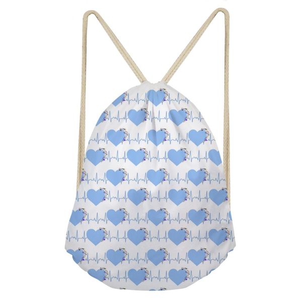 

women men casual drawstring bags nursing printing medical heart rate design soft daypack shopping shoulder backpackssumka