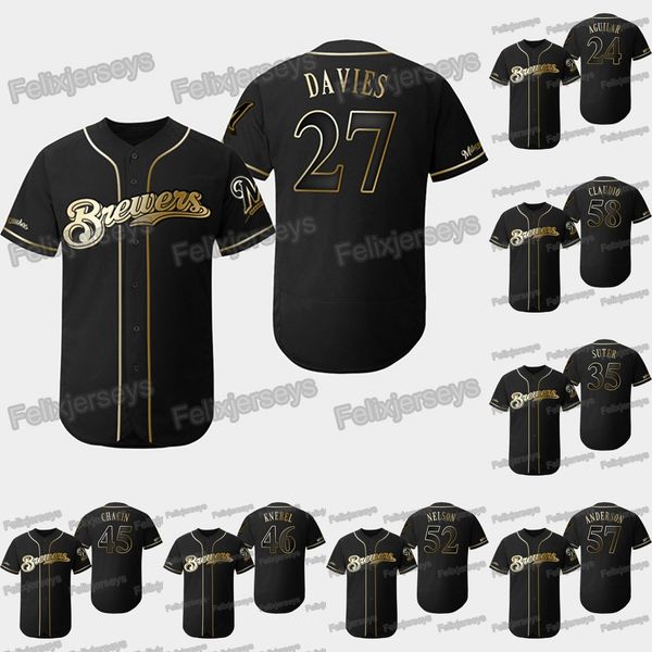 

27 Zach Davies 2019 Golden Edition Milwaukee Alex Claudio Jimmy Nelson Corey Knebel Brent Suter Jhoulys Chacin Jesus Aguilar Brewers Jersey