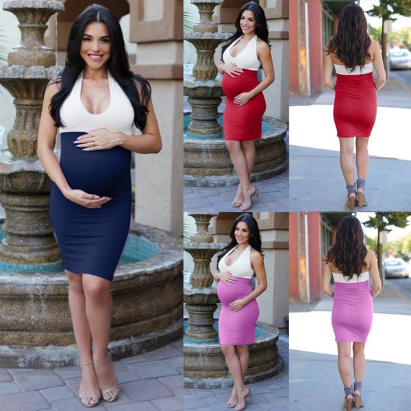 

2020 женской u-образный вырез сексуального шить бедра платья тонкого материнству, White