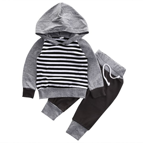 

newborn baby boys striped hooded t-shirt +pants leggings outfit toddler kids clothes set, Pink;blue