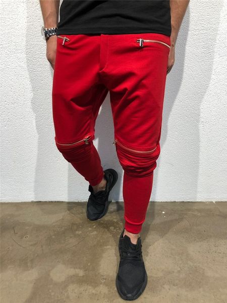 

mens draped zipper designer jogger pants solid color sports casual pencil trousers hommes pantalones, Black