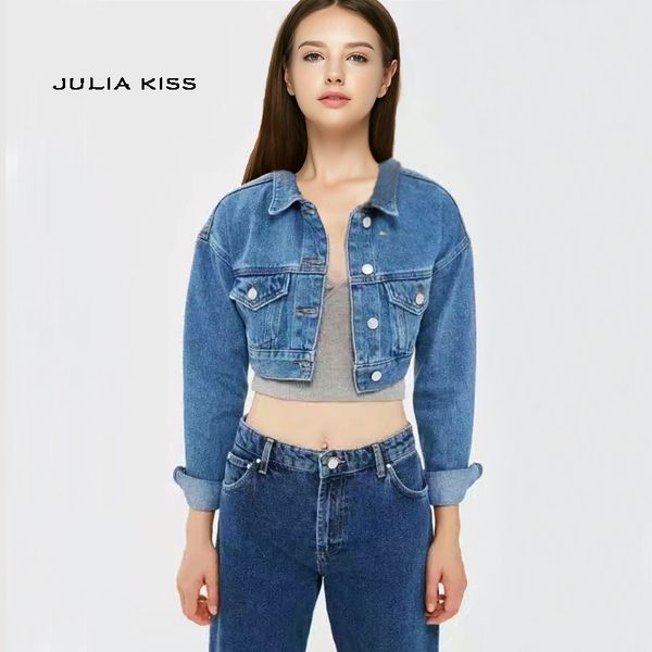 

women casual drop shoulder cropped denim jackets short outerwear, Black;brown
