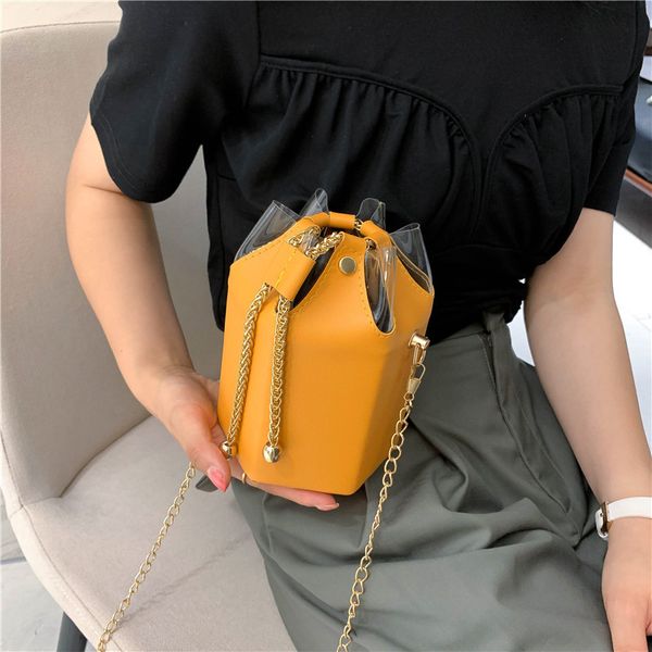 

pu bucket bag for women 2020 new fashion solid chains shoulder bags korean ladylike purses and handbags