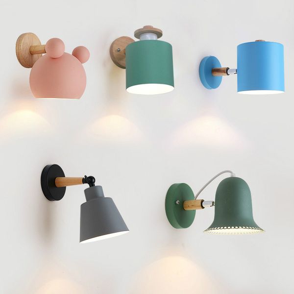 

adjustable led wall lights for home nordic vintage wall lamp bedroom living room kids room vanity light wood iron e27 110v 220v