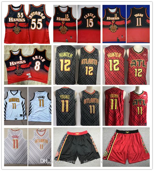 

mens vintage swingman atlanta hawks vince 15 carter trae 11 young dikembe 55 mutombo basketball jersey red color printing jerseys 02, Black;red