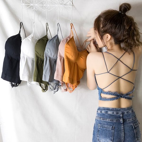 

женщины кружево crossing backless твердой sling удобное белье сексуального vest бюстгальтеры лифчики tank top, Black;white