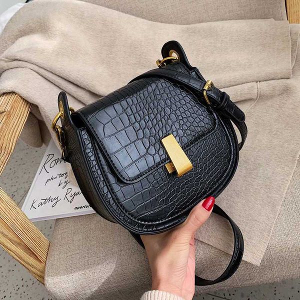 

retro stone pattern pu leather saddle bags for women mini crossbody messenger bag fashion solid color female travel handbags