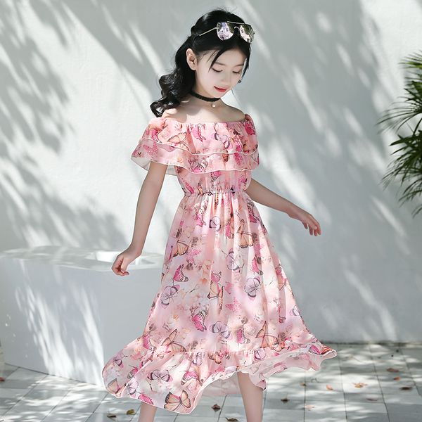 

teen girls dress bohemian summer floral off shoulder dress for girls casual long beach sundress kids clothes 6 8 10 12 yrs, Red;yellow