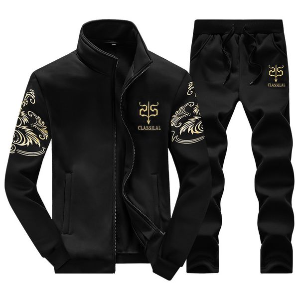 

2019 spring autumn men's sportswear suit clothing set tracksuit men 2 pieces casual sweatshirts pants plus size 6xl 7xl 8xl 9xl, Gray
