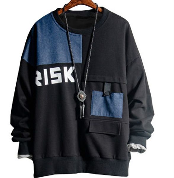 

mens luxury sweatshirts youth casual large size boys designer clothing splicing pullover brand clothes 2020 for wholesale, Black