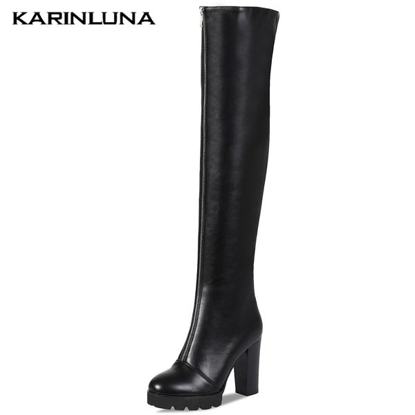 

karin new arrivals 2020 chunky high heels over the knee boots woman shoes platform zip up add fur autumn shoes women boots, Black