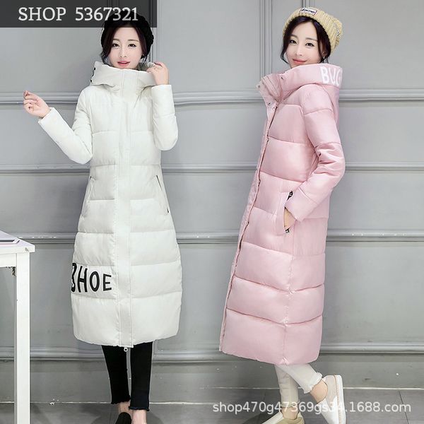 

cotton-padded clothes woman winter long fund overknee down cotton suit-dress thickening self-cultivation student loose coat tide, Black