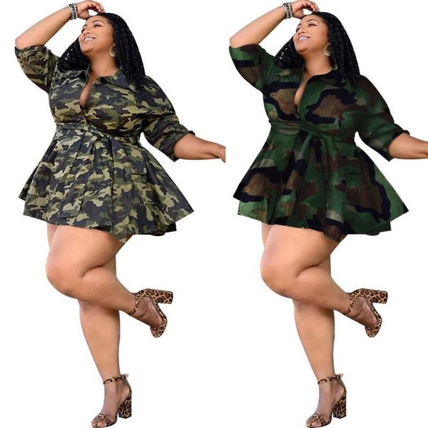 

fashion camouflage lapel neck long dress coat with sashes plus womens outerwear plus size womens designer coats autumn, Black;brown