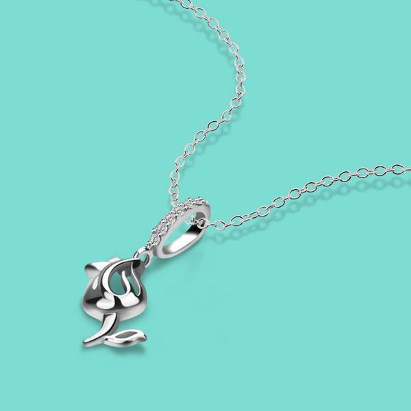

simple style 925 sterling silver necklace girl fashion jewelry rose pendant necklace rose gold design chic solid silver bijoux