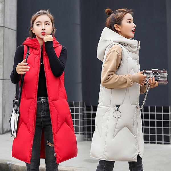 

winter women vest casual stars hooded waistcoat zipper pocket thicken warm sleeveless sintepon parkas vest for female, Black;white