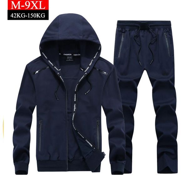 

men clothes 2020 tracksuit harem cargo jacket pants 2 piece set mens hooded hoodies coat track suit 7xl 8xl 9xl clothing male, Gray