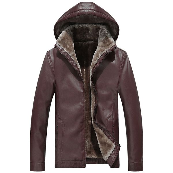 

winter men's leather jacket warm thick pu coat male thermal fleece jackets faux leather men brand clothing black red brown,118