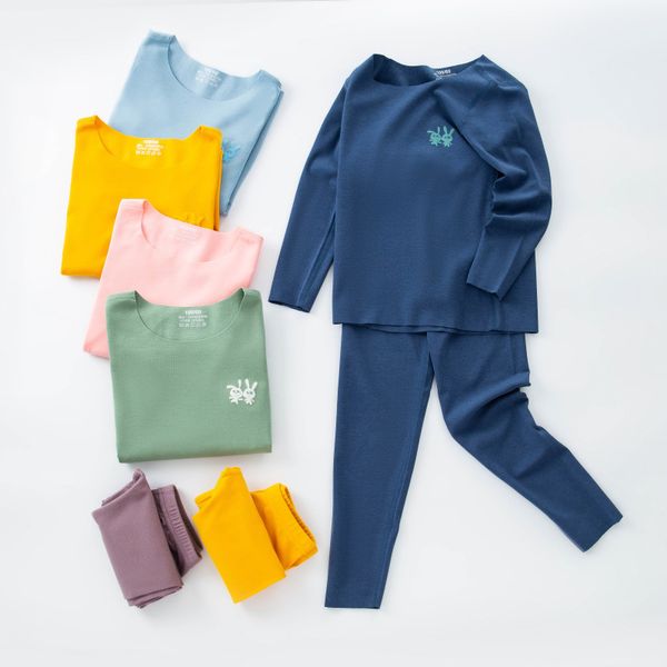

seamless thermal kids long john autumn winter kids thermal underwear set teenage boys girls pijamas child sleepwear 10 12 year y200704, Blue;red