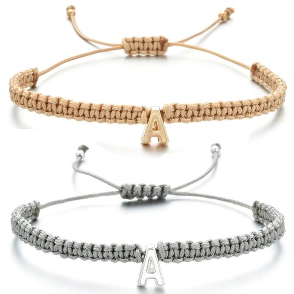 

silver a-z letter bracelet simple handmade weave men and women name abbreviation couple jewelry friendship bracelet party gifts, Black