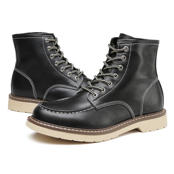 

men's lace up casual shoes genuine leather ankle boots, Black