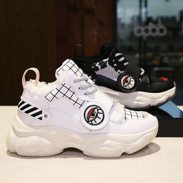 

fashion platform women sneakers daddy shoes women genuine leather sneakers hook&loop shoes winter casual, Black