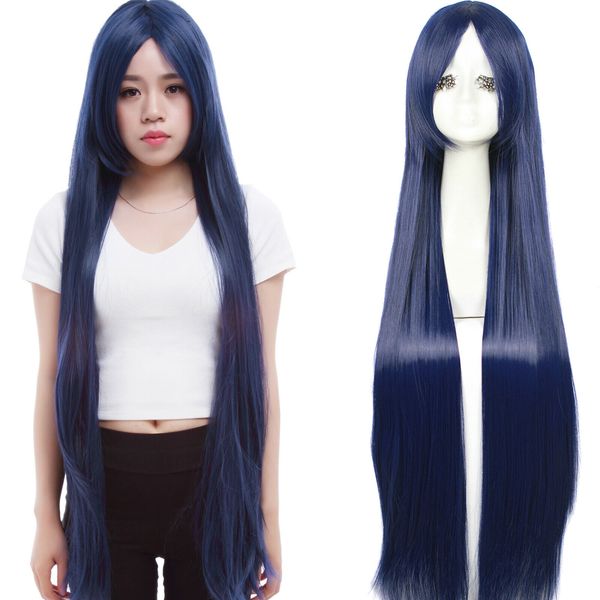 Fahion Women Long Dark Blue Straight Anime Cosplay Party Wigs