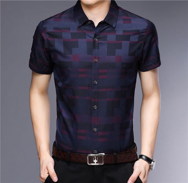 

short sleeve shirt men clothes 2019 summer mens shirts casual slim fit plaid camisa masculina cotton chemise homme 8701, White;black